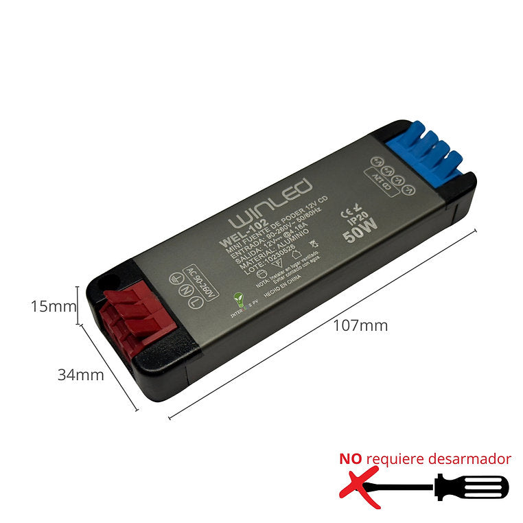 MINI FUENTE DE PODER 50W 12VCD IP20 ALUMINIO WEL-102