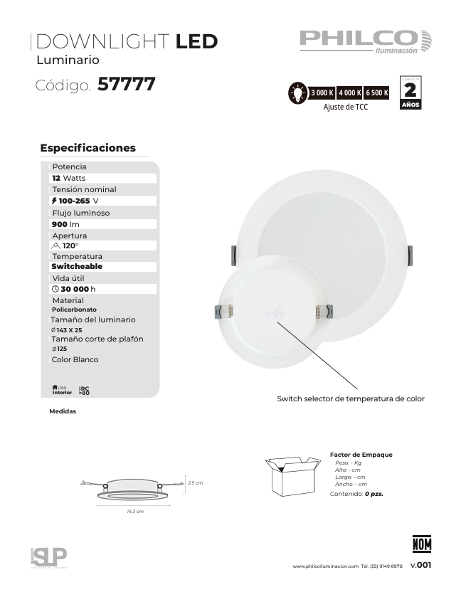 PANEL CIRCULAR TIPO SPOT LED 12W SWITCHABLE PARA PLAFON 100-265V