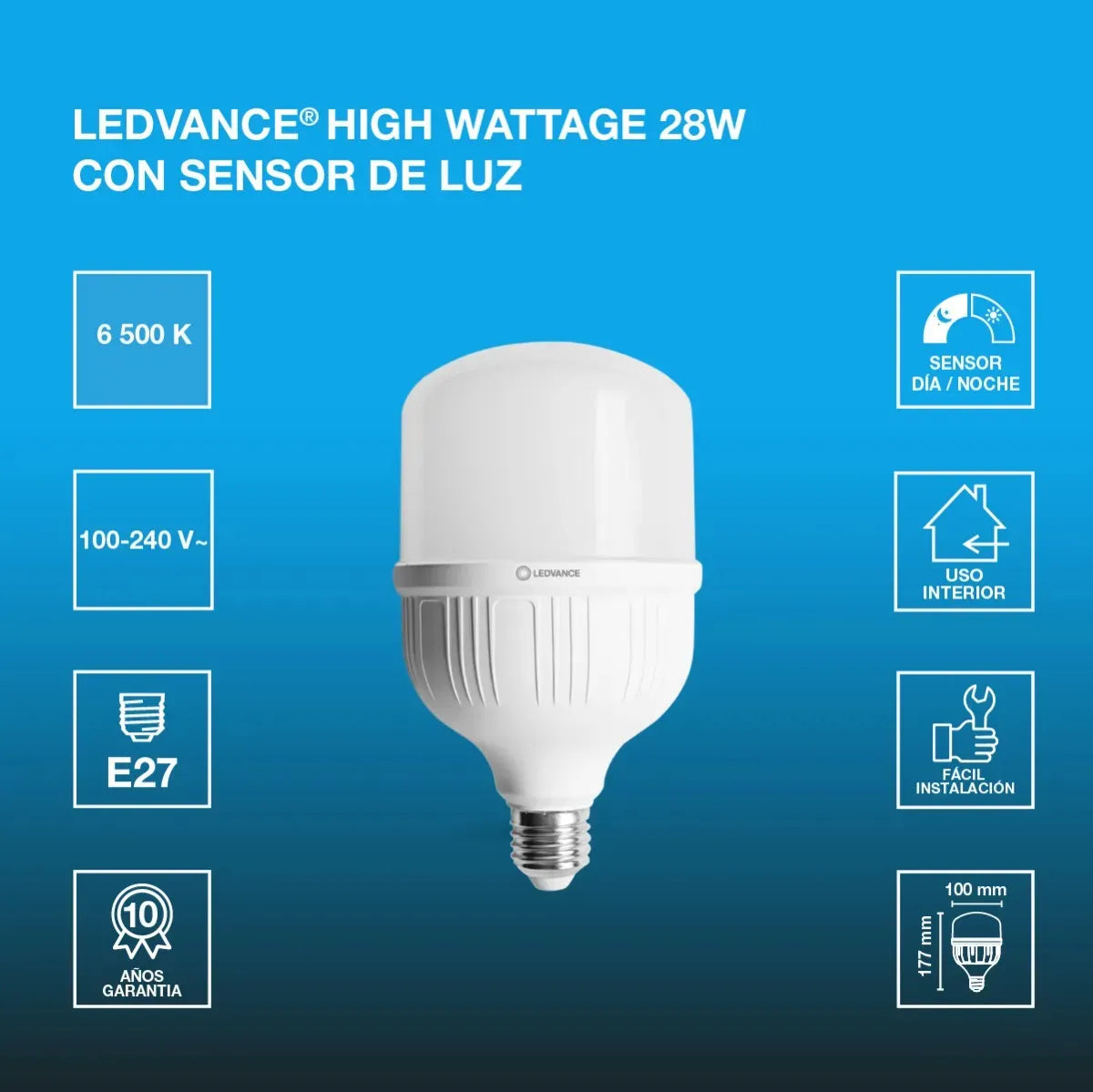 FOCO LED LEDVANCE SENSOR LUZ 28W E27 LUZ FRIA