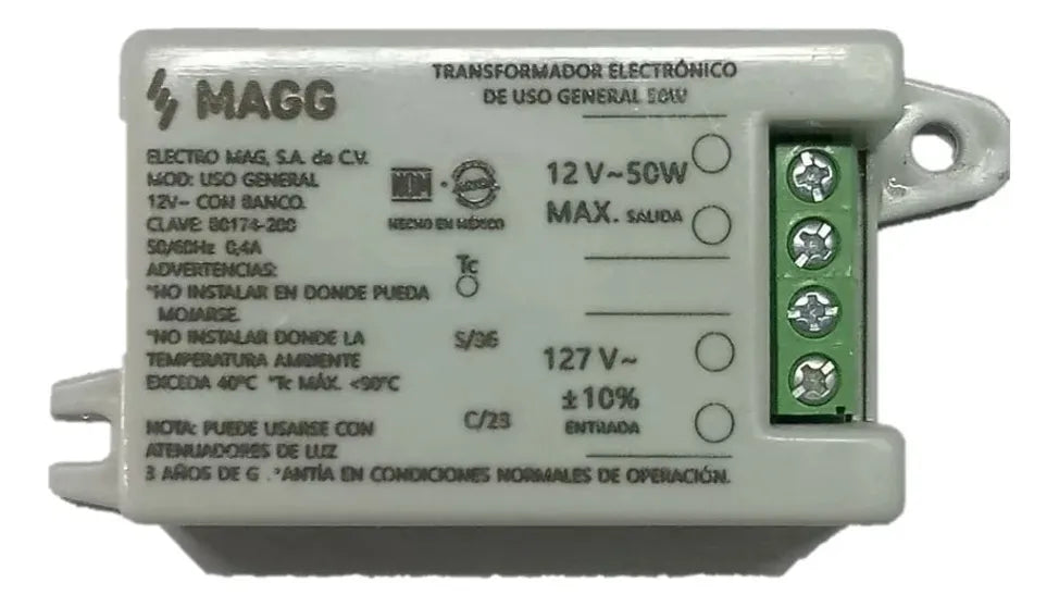TRANSFORMADOR ELECTRONICO USO GENERAL 127V A 12V 50W B0174-200