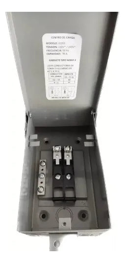 CENTRO DE CARGA 2 CIRCUITOS 70 AMP PARA INTERPERIE ARAL GRIS OSCURO