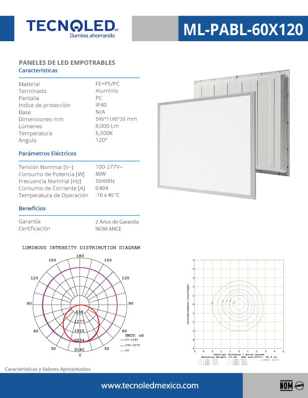 Panel Para Empotrar 60X120 Luz Blanca 6500K 9000LM 80W 100-277V