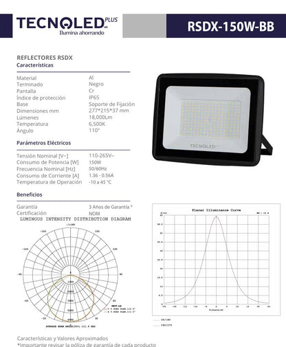 REFLECTOR LED PARA EXTERIOR TECNOLED 150W 6500K 18000LM 110-265V