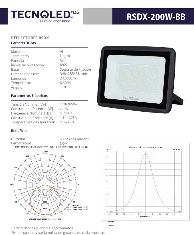 REFLECTOR LED PARA EXTERIOR TECNOLED 200W 6500K 18000LM 110-265V