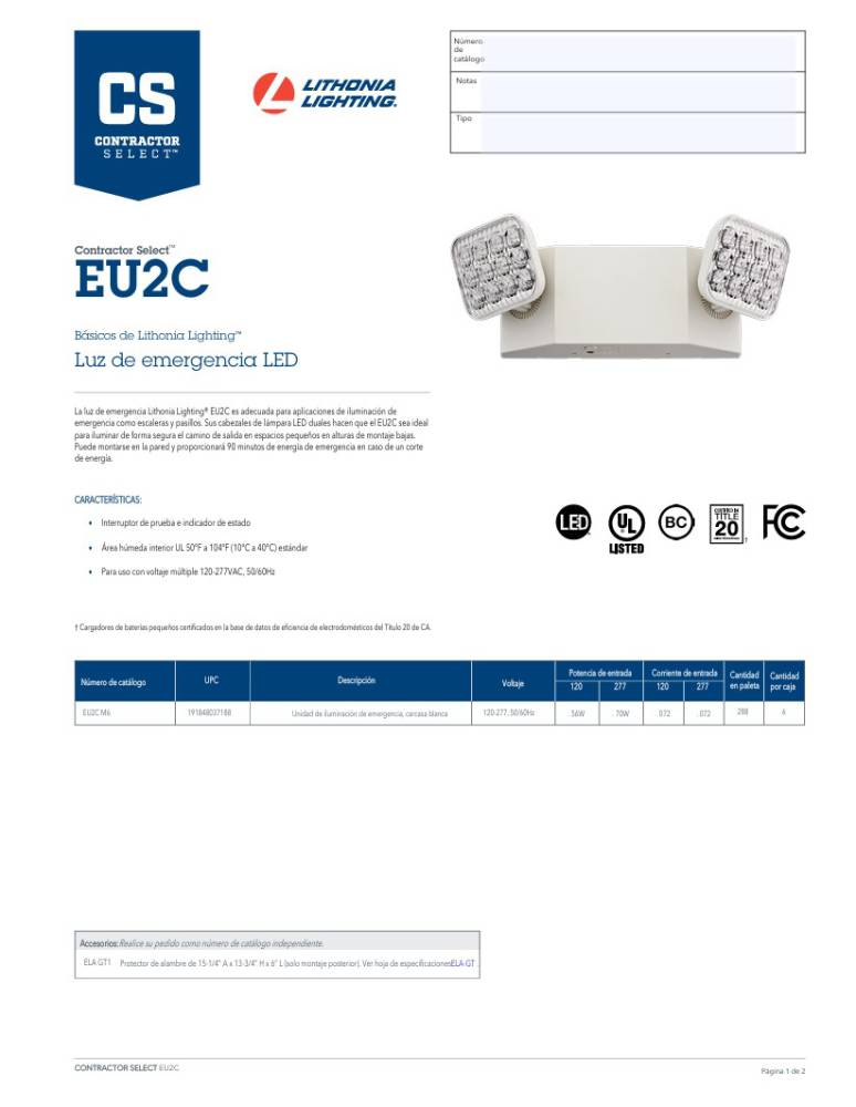 EU2C M6 LED LUZ DE EMERGENCIA LITHONIA LIGHTING