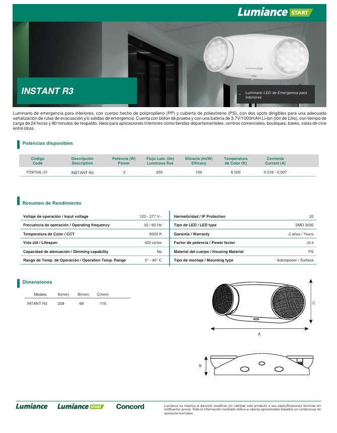 LUMINARIA DE EMERGENCIA LED R3 LUMIANCE P29704L-01