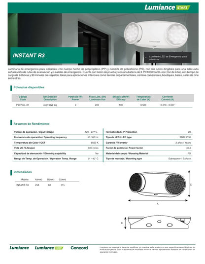 LUMINARIA DE EMERGENCIA LED R3 LUMIANCE P29704L-01