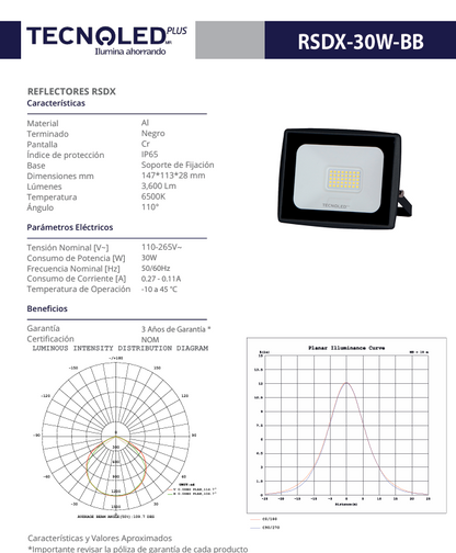 REFLECTOR LED PARA EXTERIOR TECNOLED 30W 6500K 3600LM 110-265V