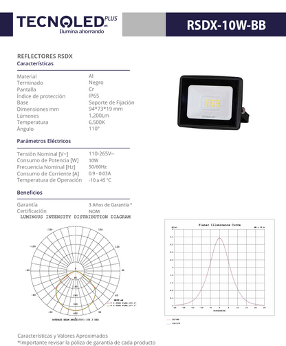 REFLECTOR LED PARA EXTERIOR TECNOLED 10W 6500K 1200LM 110-265V